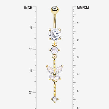 Detail View 1 of Golden Marquise Butterfly Gem Sparkle Dangle Elegance Belly Button Ring-Clear Gem